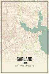 Retro US city map of Garland, Texas. Vintage street map.