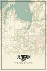 Retro US city map of Denison, Texas. Vintage street map.