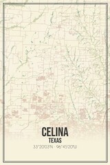 Retro US city map of Celina, Texas. Vintage street map.