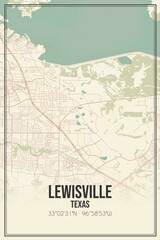 Retro US city map of Lewisville, Texas. Vintage street map.