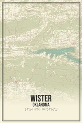 Retro US city map of Wister, Oklahoma. Vintage street map.