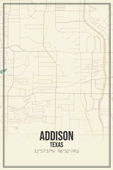 Retro US city map of Addison, Texas. Vintage street map.