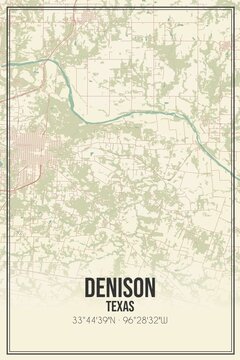 Retro US city map of Denison, Texas. Vintage street map.