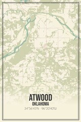 Retro US city map of Atwood, Oklahoma. Vintage street map.