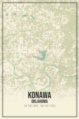 Retro US city map of Konawa, Oklahoma. Vintage street map.