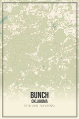 Retro US city map of Bunch, Oklahoma. Vintage street map.