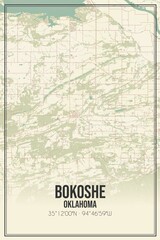Retro US city map of Bokoshe, Oklahoma. Vintage street map.