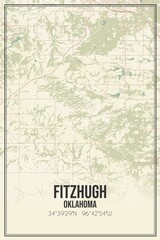 Retro US city map of Fitzhugh, Oklahoma. Vintage street map.