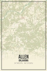 Retro US city map of Allen, Oklahoma. Vintage street map.