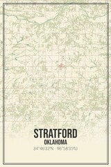 Retro US city map of Stratford, Oklahoma. Vintage street map.