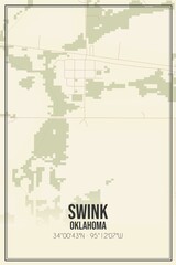 Retro US city map of Swink, Oklahoma. Vintage street map.