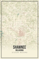 Retro US city map of Shawnee, Oklahoma. Vintage street map.