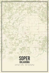 Retro US city map of Soper, Oklahoma. Vintage street map.