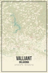 Retro US city map of Valliant, Oklahoma. Vintage street map.