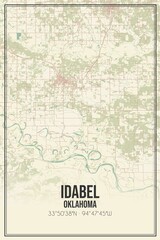 Retro US city map of Idabel, Oklahoma. Vintage street map.