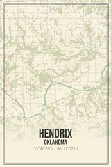 Retro US city map of Hendrix, Oklahoma. Vintage street map.