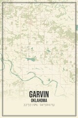 Retro US city map of Garvin, Oklahoma. Vintage street map.