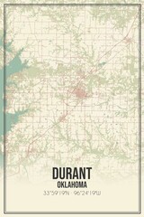 Retro US city map of Durant, Oklahoma. Vintage street map.