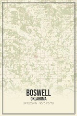 Retro US city map of Boswell, Oklahoma. Vintage street map.