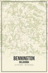 Retro US city map of Bennington, Oklahoma. Vintage street map.