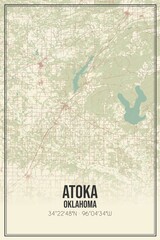 Retro US city map of Atoka, Oklahoma. Vintage street map.