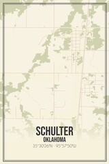 Retro US city map of Schulter, Oklahoma. Vintage street map.