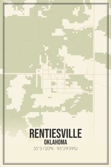 Retro US city map of Rentiesville, Oklahoma. Vintage street map.