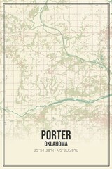 Retro US city map of Porter, Oklahoma. Vintage street map.