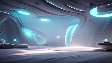 Plakat The bedroom of a spaceship. Concept of a futuristic bedroom.