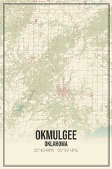 Retro US city map of Okmulgee, Oklahoma. Vintage street map.
