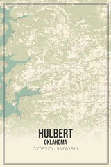Retro US city map of Hulbert, Oklahoma. Vintage street map.