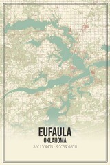 Retro US city map of Eufaula, Oklahoma. Vintage street map.