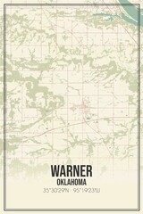 Retro US city map of Warner, Oklahoma. Vintage street map.
