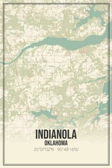 Retro US city map of Indianola, Oklahoma. Vintage street map.