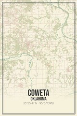 Retro US city map of Coweta, Oklahoma. Vintage street map.