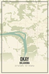 Retro US city map of Okay, Oklahoma. Vintage street map.