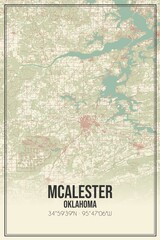 Retro US city map of Mcalester, Oklahoma. Vintage street map.