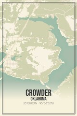Retro US city map of Crowder, Oklahoma. Vintage street map.