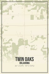 Retro US city map of Twin Oaks, Oklahoma. Vintage street map.