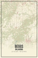 Retro US city map of Beggs, Oklahoma. Vintage street map.