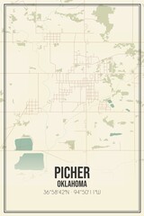 Retro US city map of Picher, Oklahoma. Vintage street map.