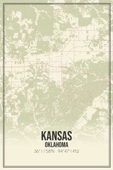 Retro US city map of Kansas, Oklahoma. Vintage street map.