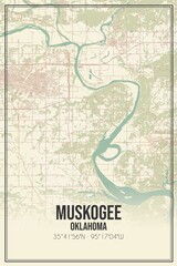 Retro US city map of Muskogee, Oklahoma. Vintage street map.