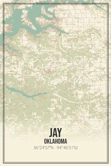 Retro US city map of Jay, Oklahoma. Vintage street map.