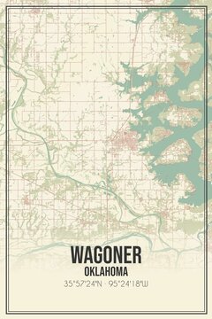 Retro US city map of Wagoner, Oklahoma. Vintage street map.