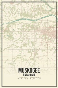 Retro US city map of Muskogee, Oklahoma. Vintage street map.