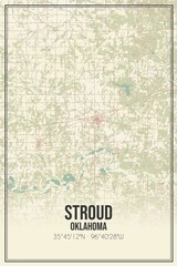 Retro US city map of Stroud, Oklahoma. Vintage street map.