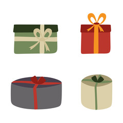 Set of different colorful gift boxes in flat style isolated on white background. vector illustration