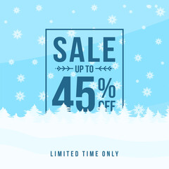 Fototapeta na wymiar Winter sale up to 45% off. Winter sale banner template design with up to 45 percent off. Super Sale, end of season special offer banner. vector illustration