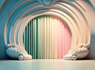 stage platform design in circular shape gate with closed curtains